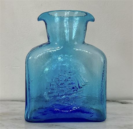 Mid Century Kanawha Double Spout Blue Azure Glass Pitcher