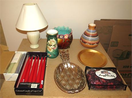 Mixed Lot: Candles, Vases, Lamp, etc