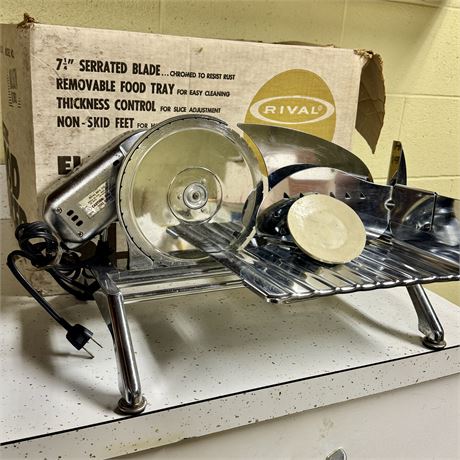 Vintage Rival Chrome Plated Electric Food Slicer w/ Box