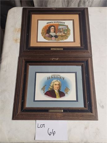 Stone Lithograph Cigar Box Label Framed John Hampden & Edmund Halley