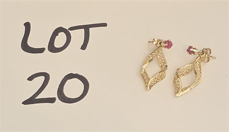 14K Ruby Dangle Earrings 1.1 DWT With Stones