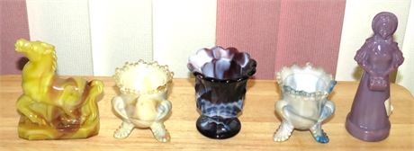 Assorted Slag Glass Toothpick holders, Etc.