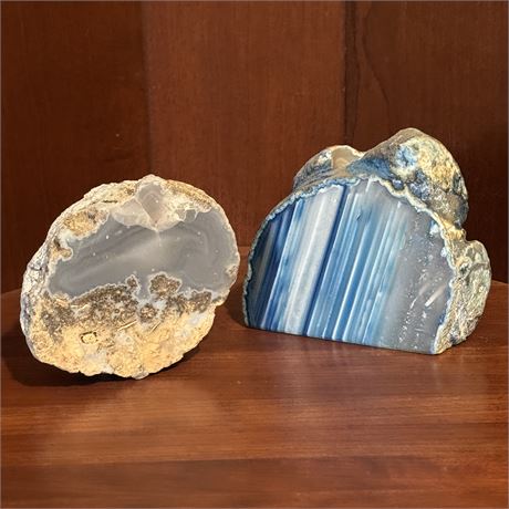 Blue Lace Agate Geode and Blue Agate Geode Candle Holder
