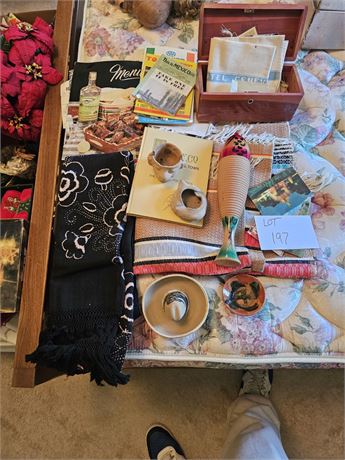 Mixed Mexican Vacation Lot- Menus, Pottery, Pray Rug & More