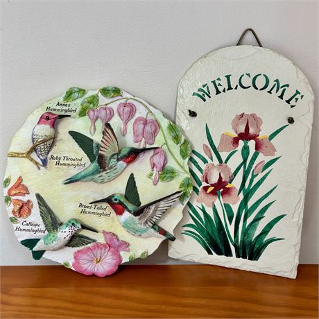 Hummingbird Plaque/Stepping Stone and Hand Painted Welcome Sign