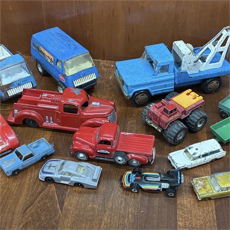 Collection of Vintage Pressed Steel & Die Cast Cars & Trucks