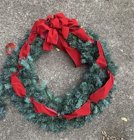 24 Inch Pine Wreath With Red Bow