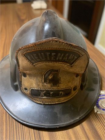 Vintage Plastic AFD Firefighter Helmet W/Lieutenant #4 On Front Piece