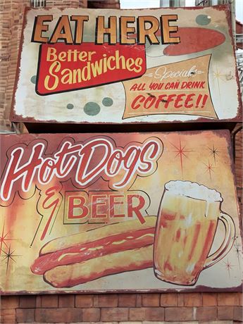 Metal Signs - Hot Dogs & Beer and Eat Here Better Sandwiches