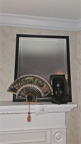 Carved Wood African Wall Art, Hand Fan, & Wall Mirror