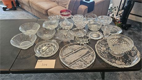 Large Lot Of Mixed Clear Glass: Bowls, Serving Platters, Vases & More