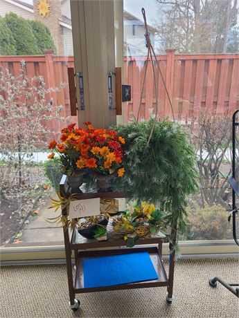 Metal Cart on Castors with Faux Floral Arrangements