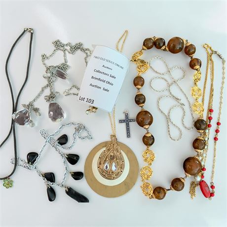 Necklace Lot - Crosses, Art Deco/MCM Beaded Necklaces, Pendants & More