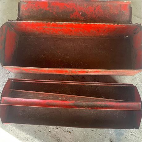 Vintage Red Metal Tool Box W/Lift-Out Tray