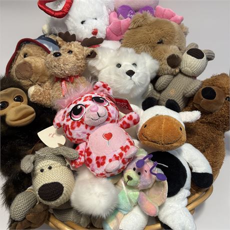 Basket of Stuffed Bears and More....Many New w/ Tags Condition