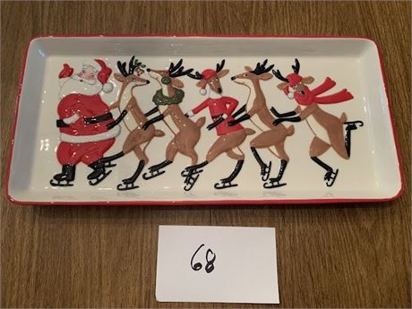 Dept. 56 Ice Skating Santa Claus & Reindeer Serving/Dessert/Snack Platter