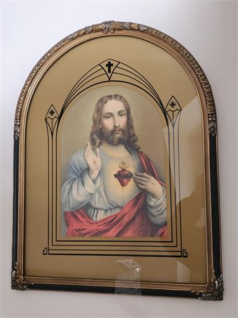 Beautiful Antique Framed Jesus Portrait