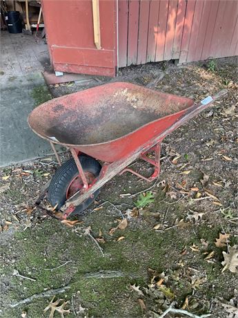 VIntage Red Metal Wheel Barrow