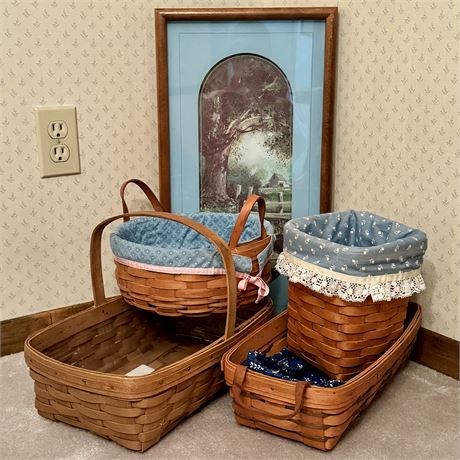 Collection of Longaberger Baskets and Coordinated Art Print