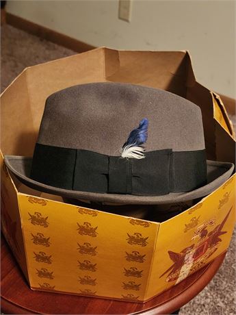 Antique Hat Box w/ Mallory Fifth Ave Felt Fedora Hat