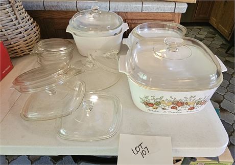 Mixed Corning Casseroles & Baking Dishes With Misc Lids