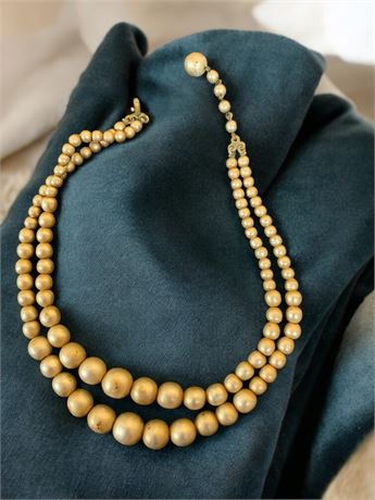 Vintage Double String Cream Colored Costume Pearl Necklace 16"