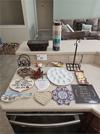 Mixed Kitchen Lot- Spoon Rests, Trivets, Napkin Holder & Much More