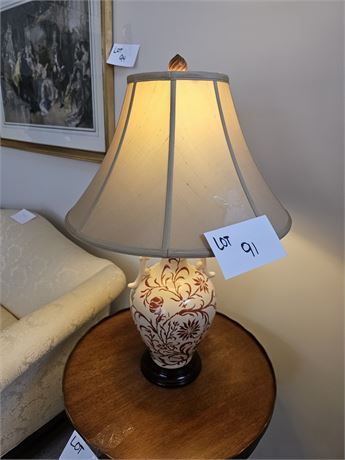 Classic Porcelain Vase Table Lamp With Raised Oxblood Red Floral Art Design