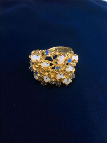 Vintage Panetta Estate Cocktail Ring W/Opals & Sapphires Size 7