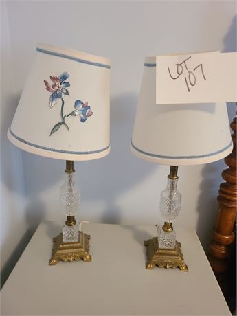 Matching Glass & Brass End Table Lamps