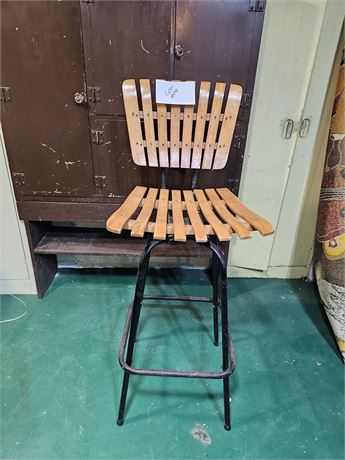 Vintage Wood Slat Barstool Arthur Umanoff Style