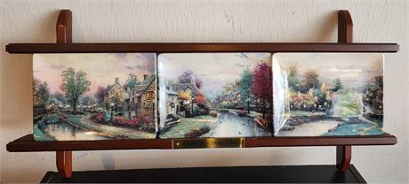 Thomas Kinkade  "Lamplight Village" Collector Plates w/ Wooden Rack