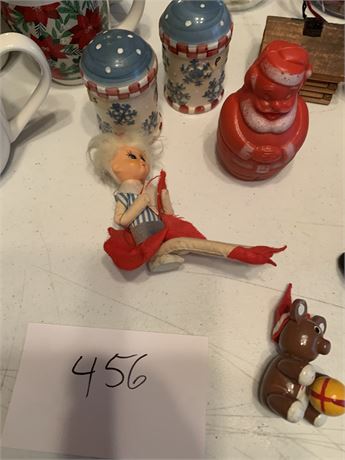 Christmas Lot Vintage Pixie Elves Mugs Salt & Pepper Shakers Tins Glass Jars