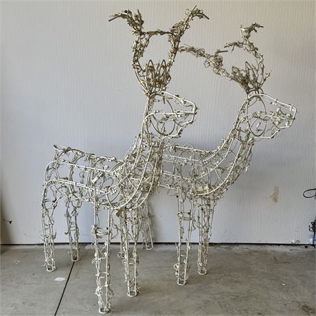 Large Pair of Lighted Wire Christmas Reindeer Decorations