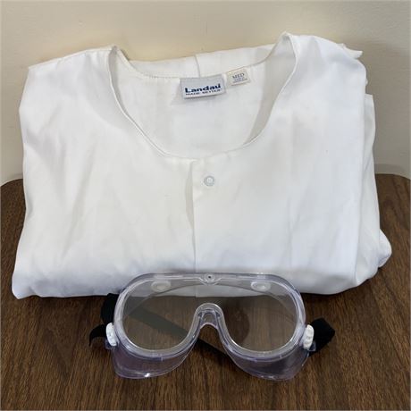 White Lab Coat and Goggles, Adult Size Medium for Students, Costume, Etc.