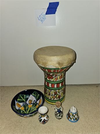 1979 Clay Hand Painted Tribal Drum & More