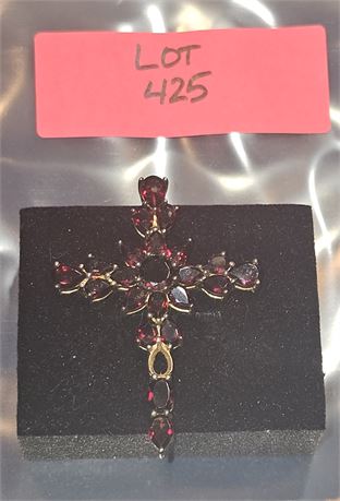 Sterling 2.5" Rhodolite Cross (Missing Stone) 0.36 ozt