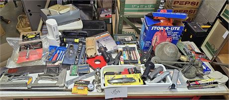 Mixed Tool & Household Lot:Industrial Lamp/Socket Set/Hardware/Clamps & More