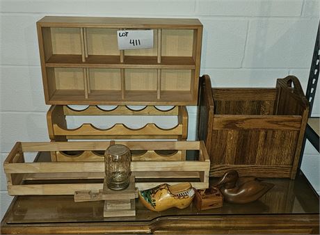 Mixed Wood Decor : Wine Bottle Holder, Magazine Box, Nut Dispenser & More