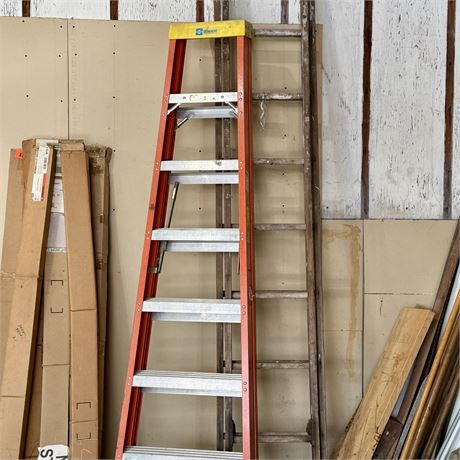 8 ft Ladder and Wood Extension Ladder