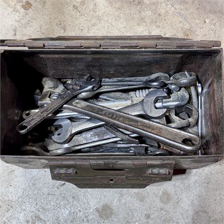 Old Ammo Box with Tools (Wrenches, Pliers)