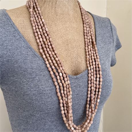 1980's Boho Peach Moonstone Multi-Strand Necklace