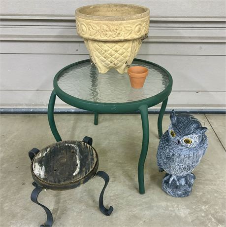 Outdoor Accent Table, Wrought Iron Plant Stand and More