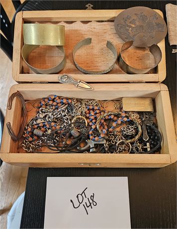 Mixed Mens Jewelry Lot: Chains, Bracelets, Belt Buckle & More