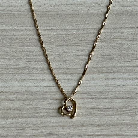 Petite 14k Gold Twist Necklace w/ Small Heart Pendant (CZ Stone) - 18"- 1.6 gr.