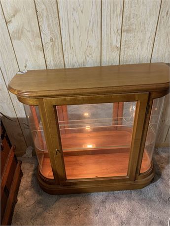 Rounded Wood Curio Display Cabinet With Glass Shelf - Lights Up