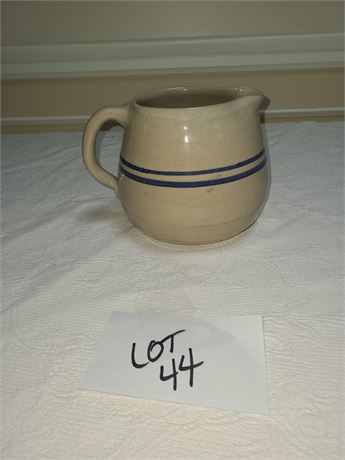 Vintage Pottery Milk Pitcher with Blue Stripe