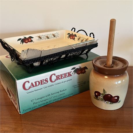 Cades Creek 12" Lasagna Dish w/ Caddy and Decorative Butter Churn