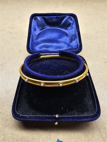 Victorian GF Seed Pearl Bangle Bracelet in Velvet-Satin Case