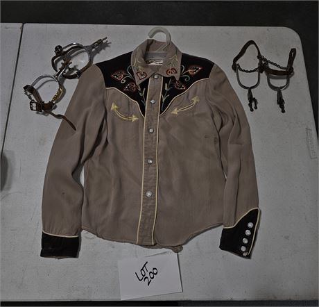 Vintage Childs Western Button Up Shirt California Ranchwear & Vintage Spurs